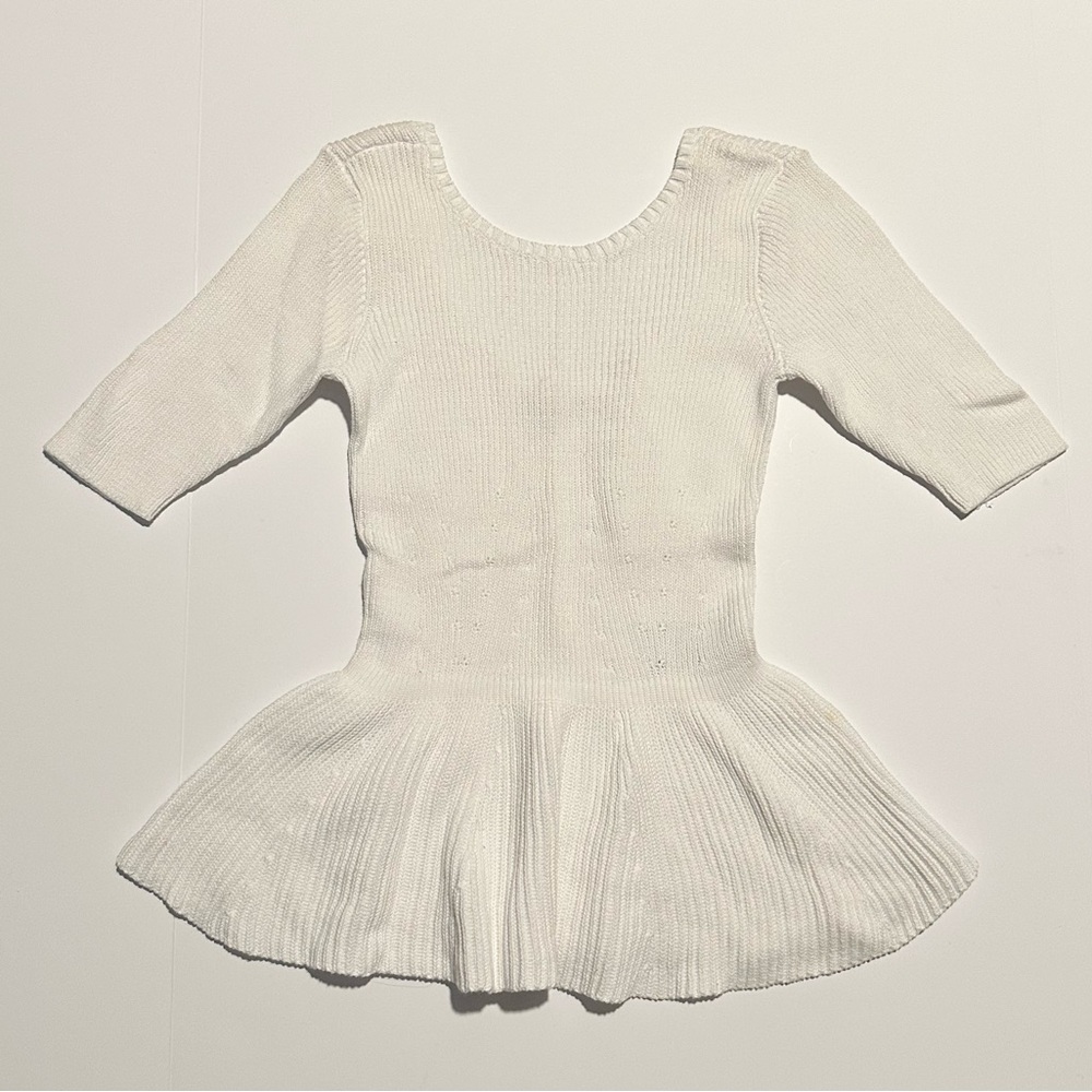 GUESS White Ruffle Hem Short Sleeve Sweater sz XS